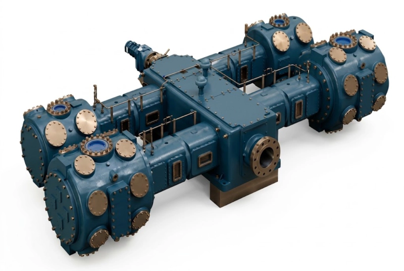 4MW-100/100 Mega-Capacity Extreme High-Pressure Oil-Free Air Compressor showing multi-stage heavy-duty balanced opposed frame