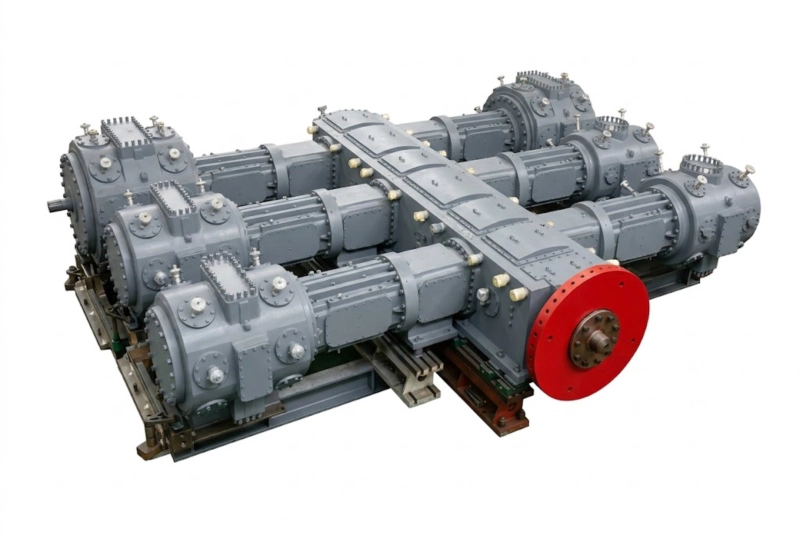 6MW-150/50 Mega-Capacity Extreme High-Pressure Oil-Free Air Compressor showing multi-stage heavy-duty 6-cylinder balanced opposed frame
