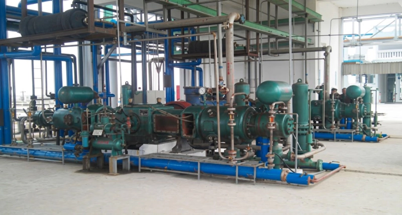 Heavy-duty oil-free hydrogen compressor DW-series structural frame showing balanced opposed geometry for high pressure operations