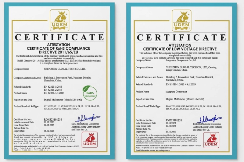 Compliance certificate for export and manufacturing
