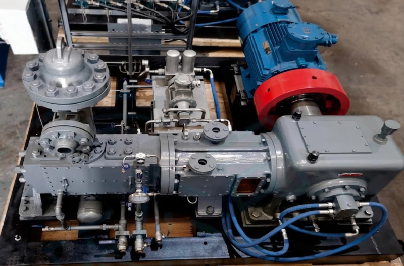 PW-0.8/88.3-94.3 High-Pressure Oil-Free Hydrogen Booster Compressor showing heavy-duty ATEX-certified framework