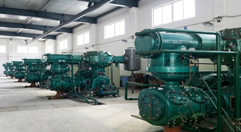 Heavy-duty oil-free air compressor array installed at a user site, providing massive volumes of 40-bar air for industrial blow molding